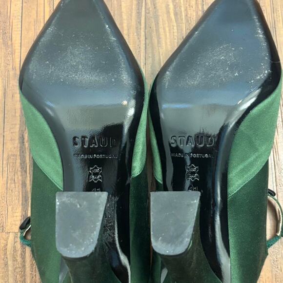 Staud Green Satin Block Heel Pumps Size 10 - Picture 3 of 3